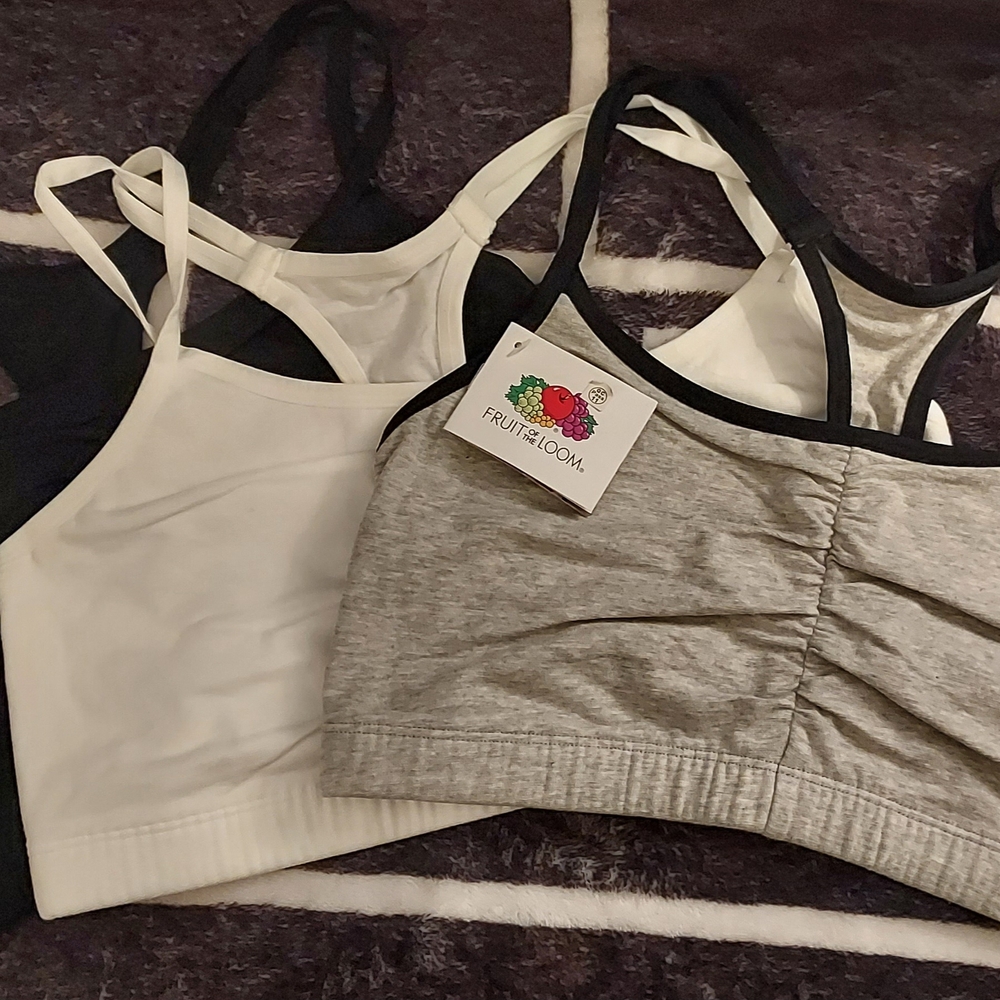 3 Pack Fruit of the Loom Sports Bras Black, White & Gray Intimates